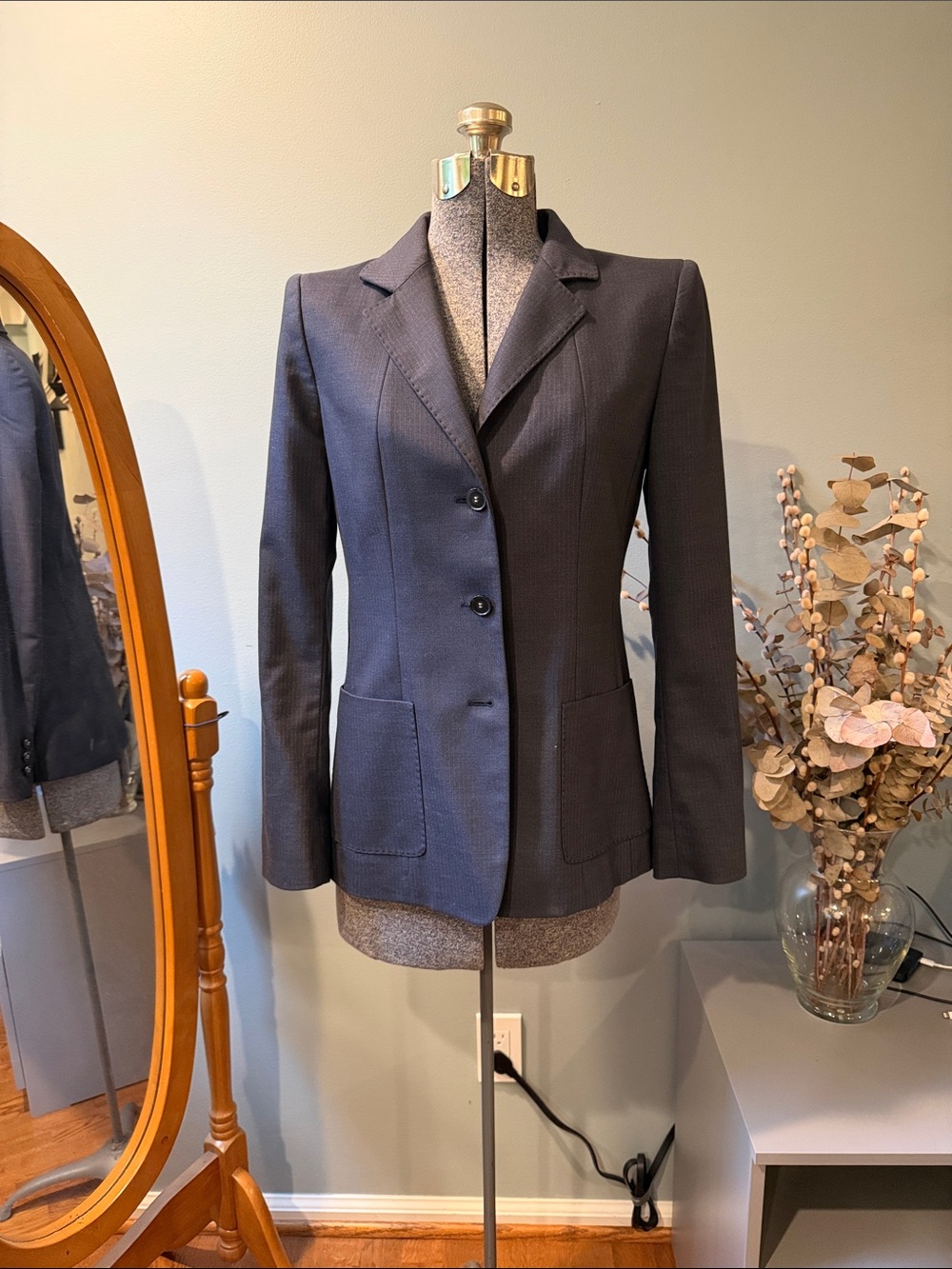 Elle Tahari Stitched Detail Wool Blend Blazer